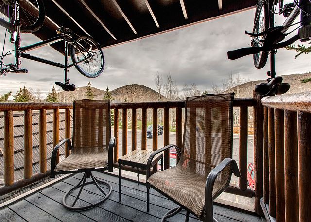 Balcony with Seating and TWO Mountain Bikes for your use. Ride the Rail Trail (Google Rail Trail). The Entrance is Adjacent to the Condo