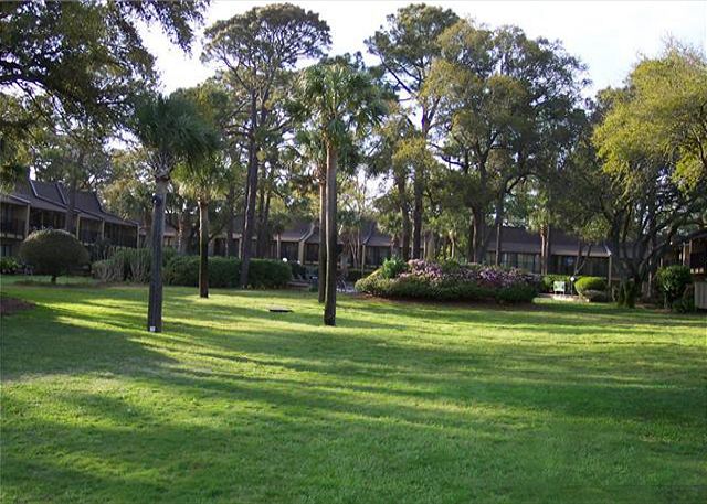 Beach Villas 37 South Forest Drive Wbv004 Lawn Area View Looking Back To Condos From The Dunes And Beach Oceanfront Hilton Head Villa Complex