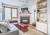 Living Area-
Flat screen TV, and gas fireplace.