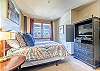 Master Bedroom-
Located off the entry with a queen bed, and flat screen TV.