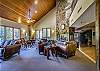 Seating area and large fireplace located in the lobby.