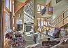Living Area-
Plenty of seating, TV, fireplace, natural lighting, and private balcony access.