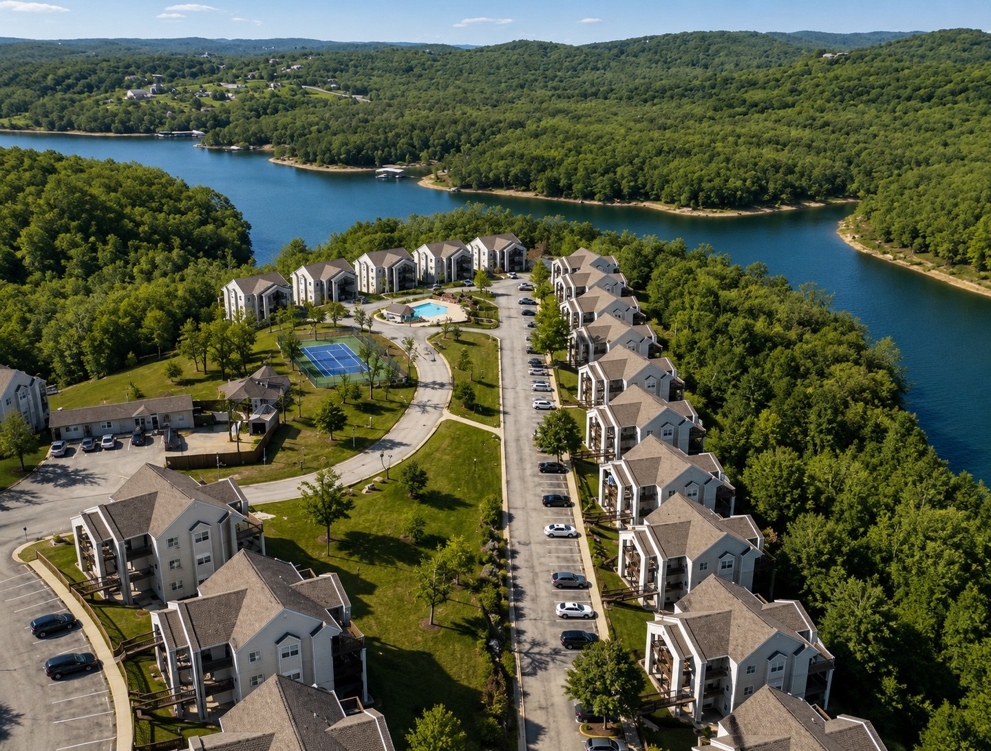 Building is located beside Lake