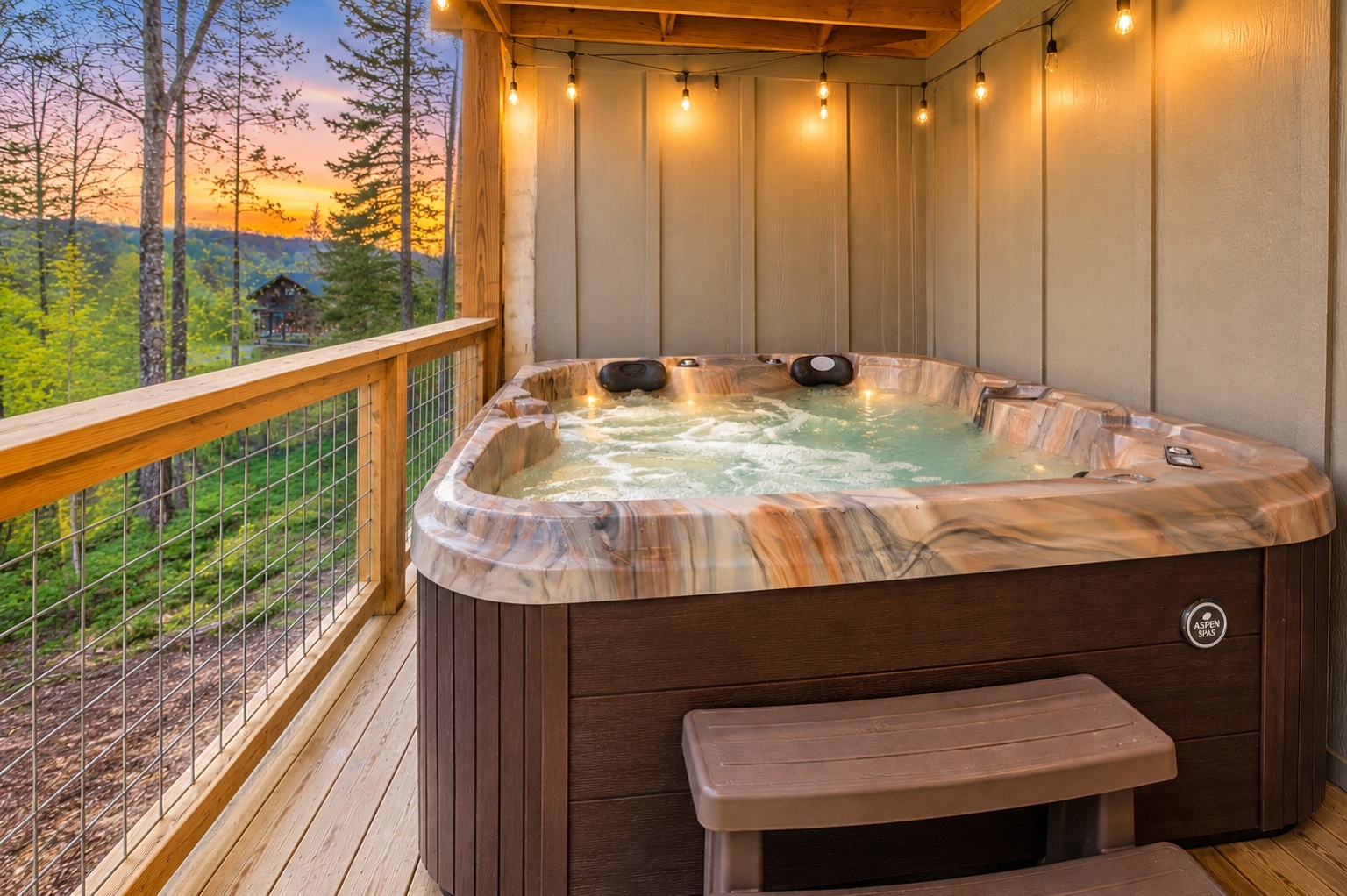 Hot tub on lower level porch