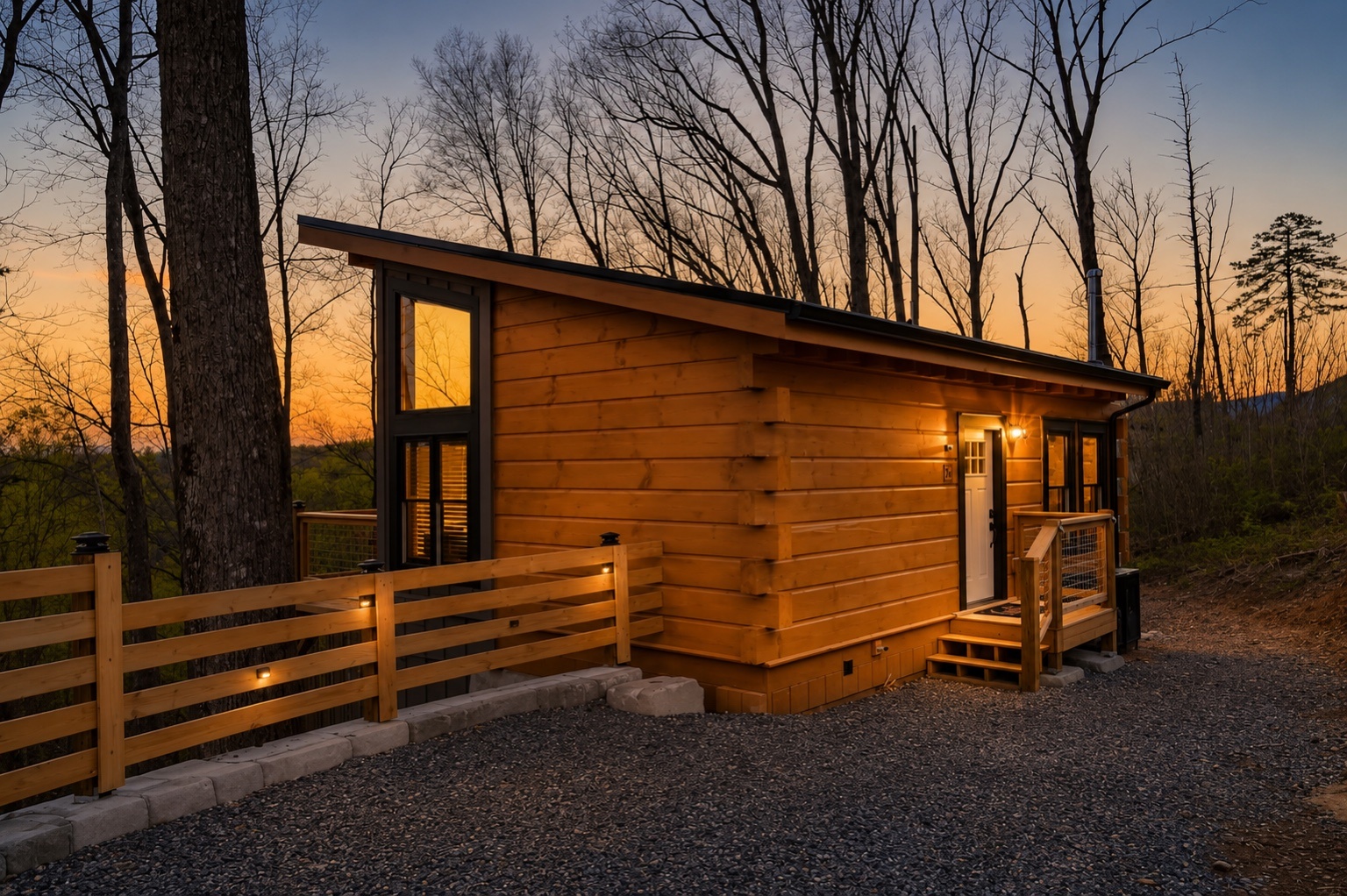 Front of the cabin/Parking area for 2 vehicles 