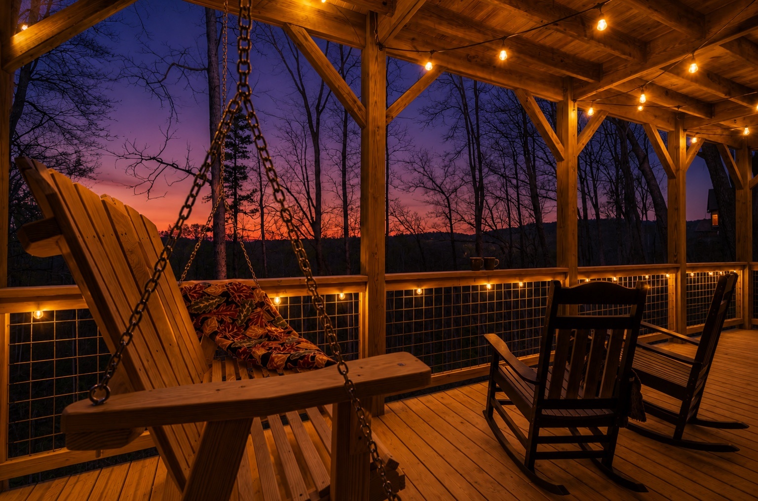 Two person swing on the wrap around porch